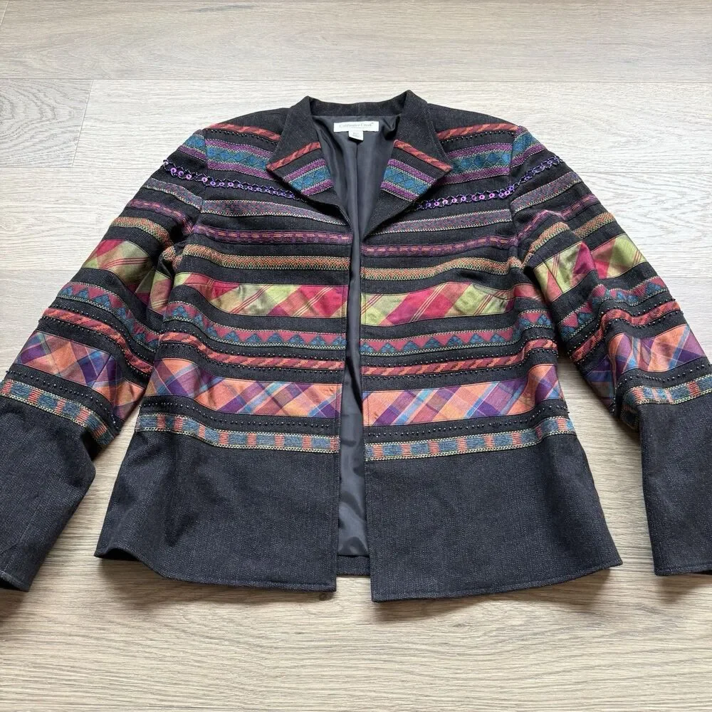 Coldwater Creek Jacket  Women P10 Aztec Embroidered Beaded Blazer Topper Vtg - Picture 1 of 12